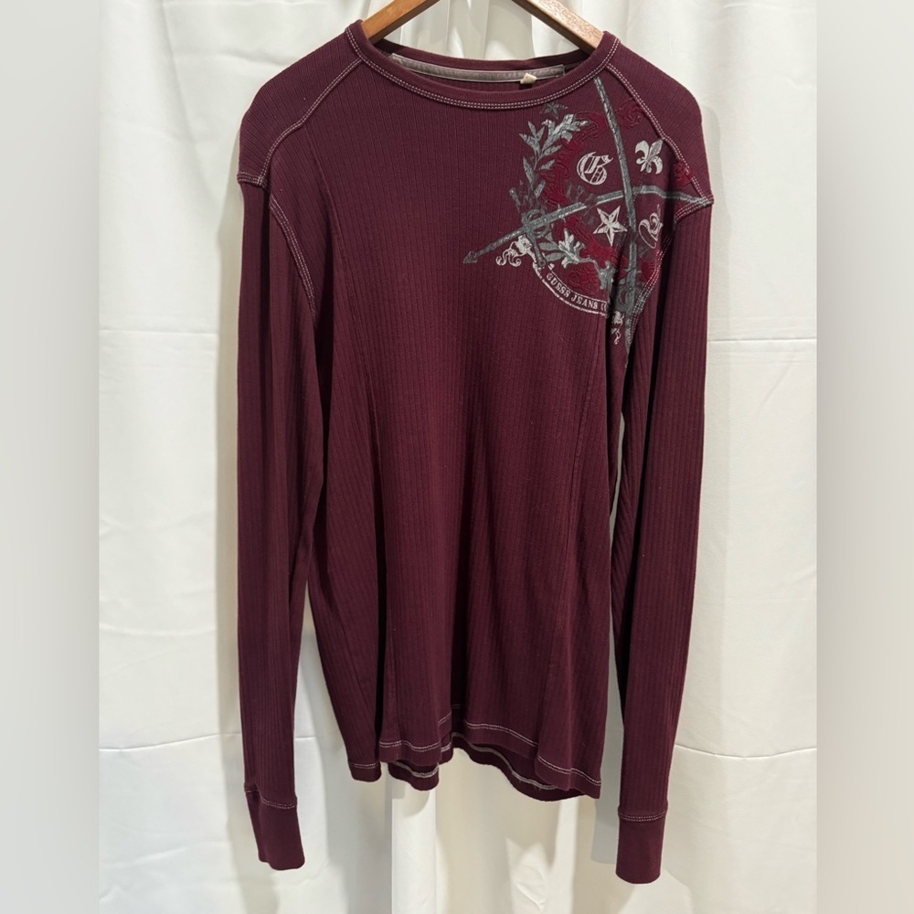 Guess Y2K long sleeve ribbed Maroon Shirt (L)